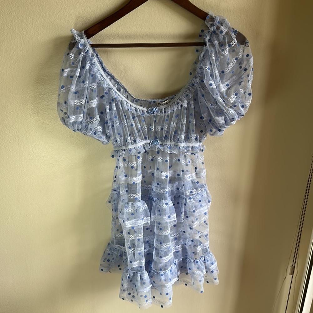 For Love and Lemons Ditsy Blue Sheer Dress